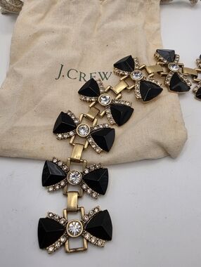 J.Crew NWT Maltese Cross Black Crystal Statement Bracelet Antique Gold Pavé J Cr